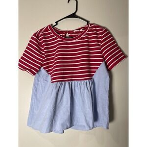 Anthropologie Elias Peplum Top Striped Red Blue Small Striped Peplum Hem Blouse